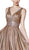 Cinderella Divine - CJ505 Plunging V-Neck Pleated A-Line Gown In Brown