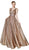 Cinderella Divine - CJ505 Plunging V-Neck Pleated A-Line Gown In Brown