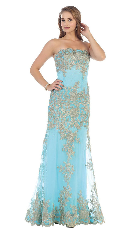 Scalloped Neck Gilded Long Prom Gown