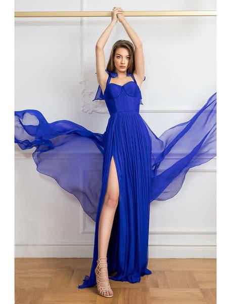 Cristallini - SKA 863 Ribbon Detailed Sweetheart A-line Dress In Blue