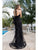 Cristallini - SKA 866 Embroidered Plunging V-neck Trumpet Dress In Black