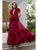 Cristallini - SKA 881 Feathered Deep V-neck Tiered A-line Gown In Red