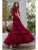 Cristallini - SKA 881 Feathered Deep V-neck Tiered A-line Gown In Red
