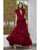 Cristallini - SKA 881 Feathered Deep V-neck Tiered A-line Gown In Red