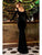 Cristallini - SKA892 Velvet Off-Shoulder Long Sleeve Dress In Green
