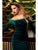 Cristallini - SKA892 Velvet Off-Shoulder Long Sleeve Dress In Green