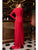 Cristallini - SKA893 Velvet Deep V-neck Sheath Dress In Red
