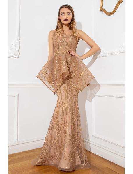 Cristallini - SKA922 Sequin Embellished Peplum Mermaid Dress In Gold