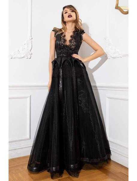 Cristallini - SKA923 Embellished V-neck Ballgown In Black