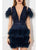 Cristallini - SKA926 Embellished Feathered Sheath Dress In Blue