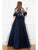 Cristallini - SKA928 Floral Embroidered Feathered Dress In Blue