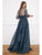Cristallini - SKA934 Long Sleeve Deep V-neck Tulle Ballgown In Blue