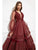 Cristallini - SKA939 Deep V-neck Tiered Ruffled Ballgown In Red