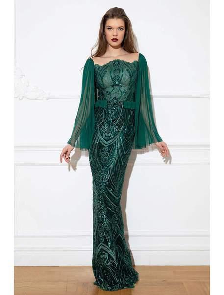 Cristallini - SKA945 Embellished Asymmetric Sheath Dress In Green