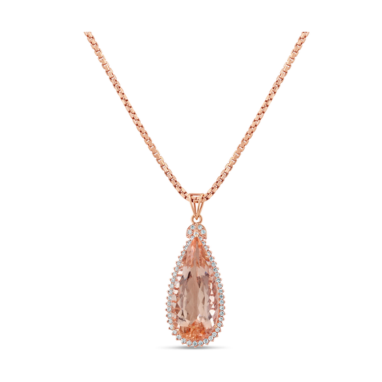 Morganite and Diamond Pear Pendant in 18k Yellow Gold