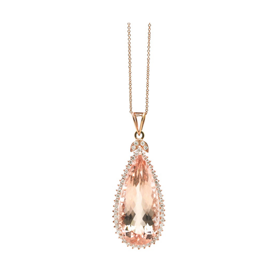 Tresor Collection - Morganite and Diamond Pear Pendant in 18k Rose Gold