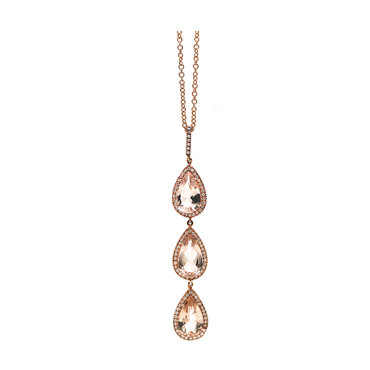 Morganite and Diamond Triple Dangle  Pendant