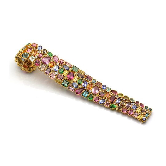 Tresor Collection - Multi Color Tourmaline, Mandarine Garnet, Tsavorite Garnet and Diamond Bracelet in 18kt Yellow Gold