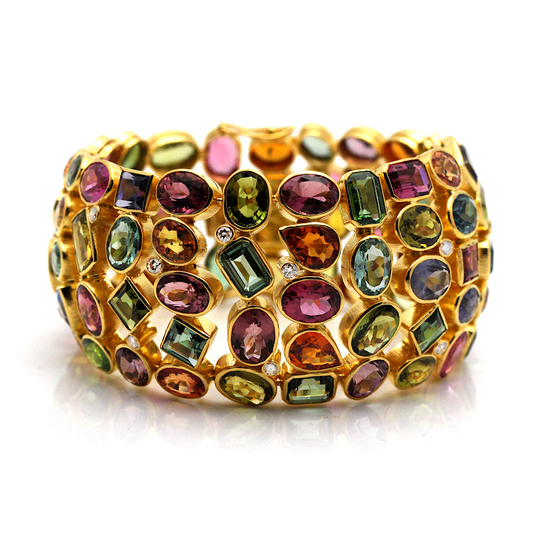 Tresor Collection - Multi Color Tourmaline And Diamond Bracelet in 18kt Yellow Gold