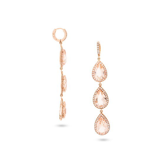 Tresor Collection - Morganite and Diamond Triple Dangle Earrings in 18k Rose Gold