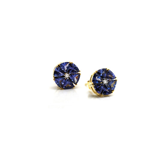Tanzanite and Diamond Stud Earrings in 18k Yellow Gold