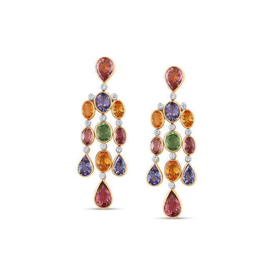 Multi Cut Tourmaline And Diamond Earring in 18kt Yellow Gold