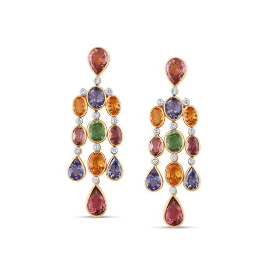 Tresor Collection - Multi Cut Tourmaline And Diamond Earring in 18kt Yellow Gold