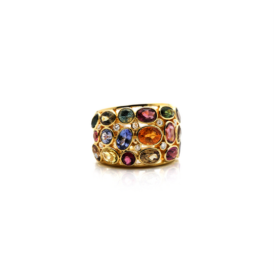 Mulicolor Tourmaline and Diamond Ring in 18k Yellow Gold