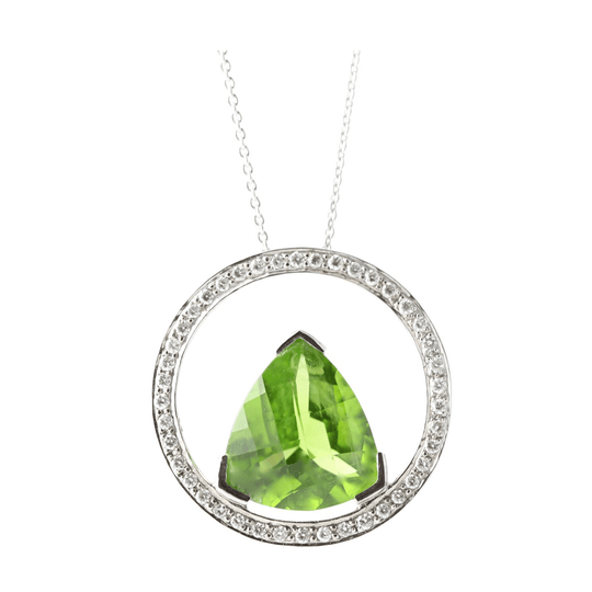 Tresor Collection - Peridot and Diamond Pendant In 18K White Gold