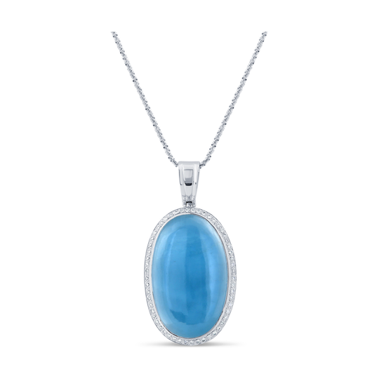 Aquamarine And Diamond Necklace in 18K White Gold