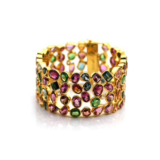 Multicolor Stones & Diamond Bracelet In 18K Yellow Gold