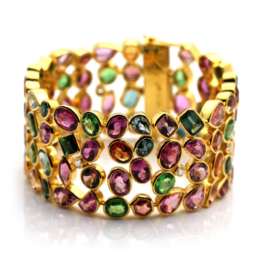 Tresor Collection - Multicolor Stones & Diamond Bracelet In 18K Yellow Gold