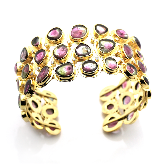 Tresor Collection - Watermelon Tourmaline & Diamond Cuff In 18K Yellow Gold
