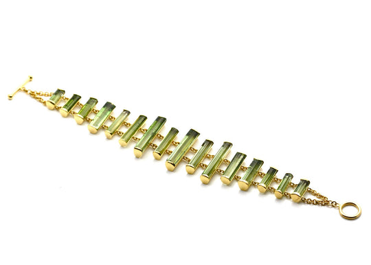 Green Tourmaline Xylophone Bracelet in 18kt Yellow Gold