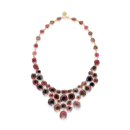 Bicolor Tourmaline And Diamond Necklace in 18kt Yellow Gold
