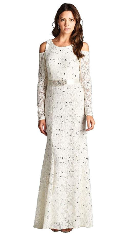 Cold Shoulder Ivory Evening Dress