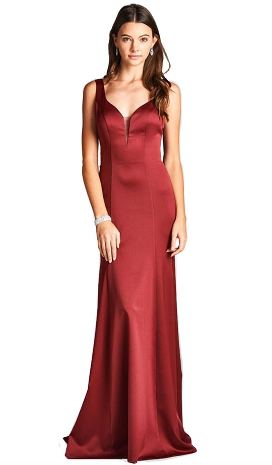 Sheer V-Neck Sleeveless Long Formal Dress