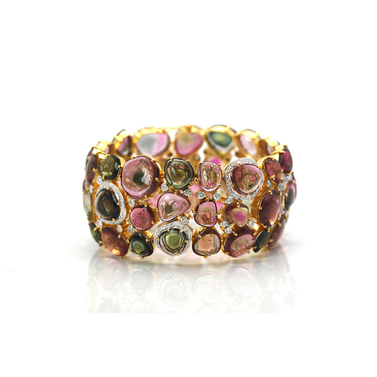 Bicolor Tourmaline and Diamond Bracelet with 18kt Yellow Gold
