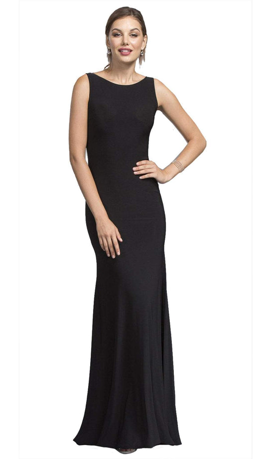 Long Black Sheath Formal Dress with Illusion Back