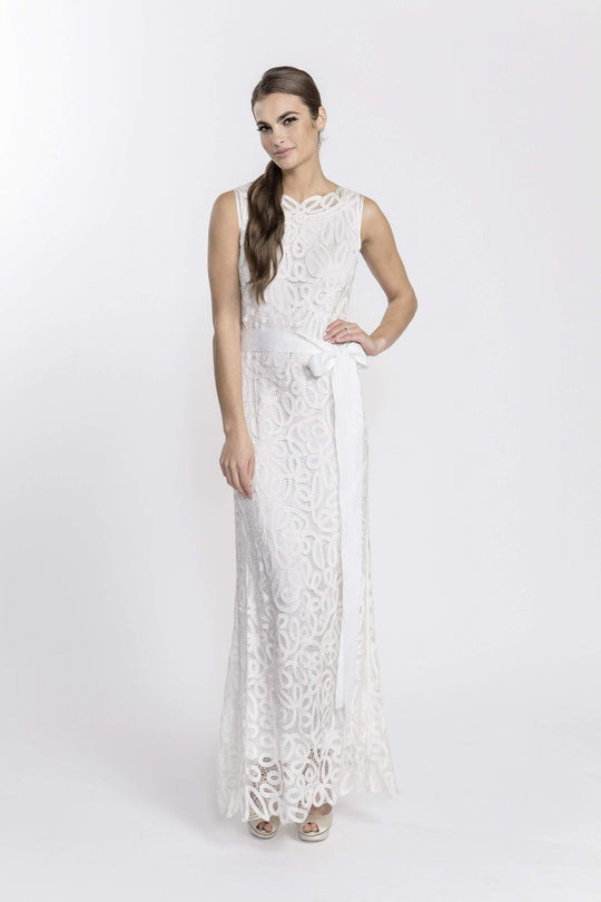 Soulmates - D1312 Crochet Sleeveless Long Dress Gown in White