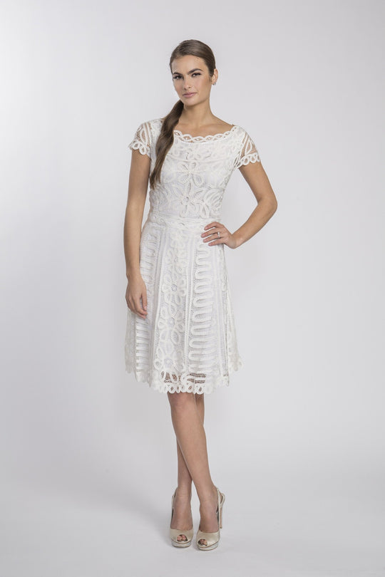 D1319 White Crochet Lace Wedding Party Bridal Shower Dress