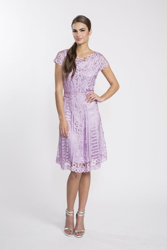 D1319 Women's Boat Neck A-Line Lace Cocktail Dress