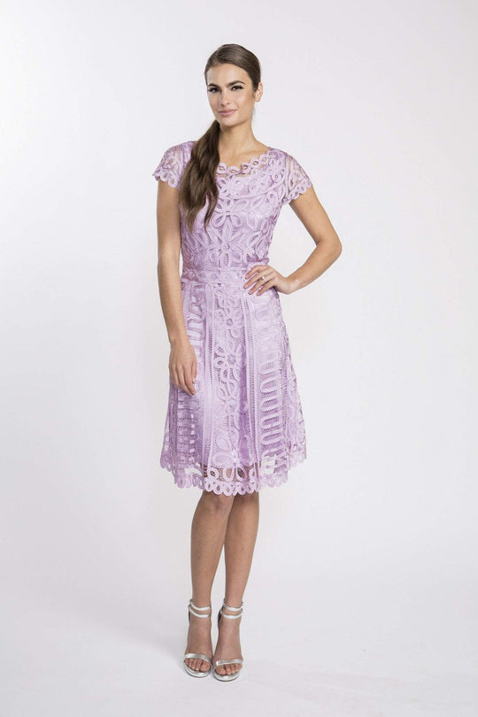 Soulmates - D1319 Women's Boat Neck A-Line Lace Cocktail Dress in Purple