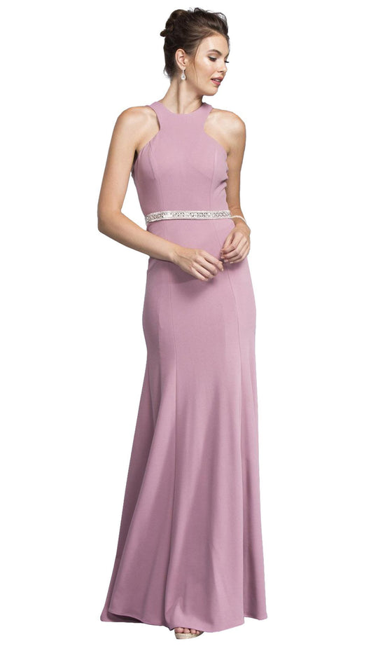 Cut-In Shoulder Long Evening Dress with Train