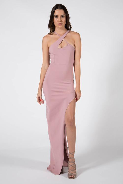 Donna Mizani - X Front High Slit Dress in Pink