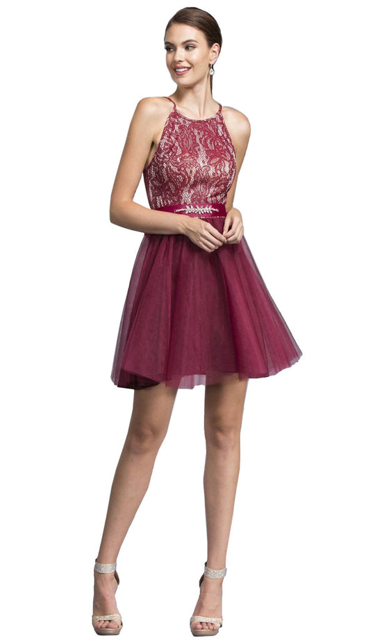 Halter Cocktail Dress with Ribbon Sash Waistband