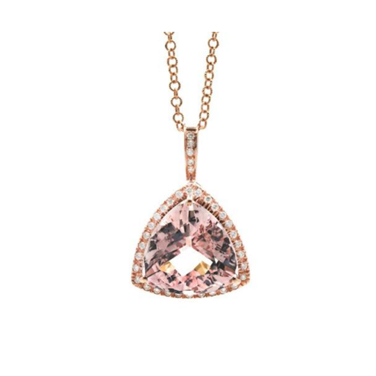 Morganite Trillion Diamond Pendant in 18K Rose Gold
