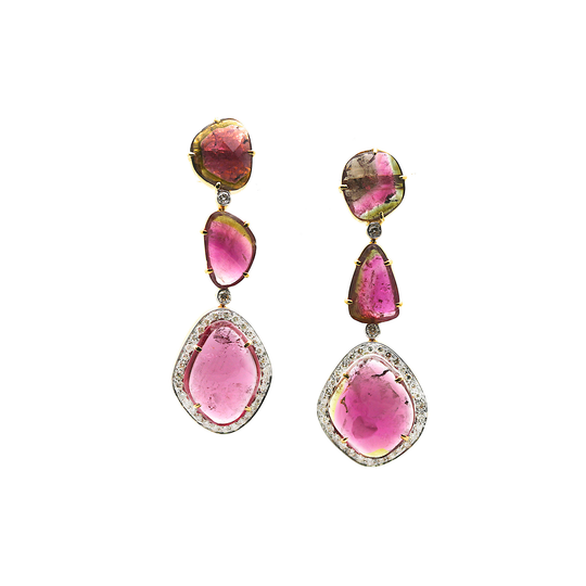 Bio Color Tourmaline & Diamond Earring in 18K Yellow Gold