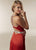 Jasz Couture - 6243 Strappy Beaded Fitted Slit Gown In Red