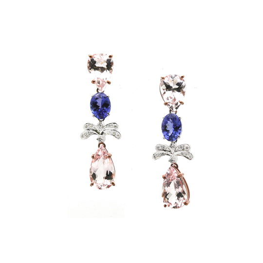 Tanzanite, Morganite and Diamond Earrings in 18k WG